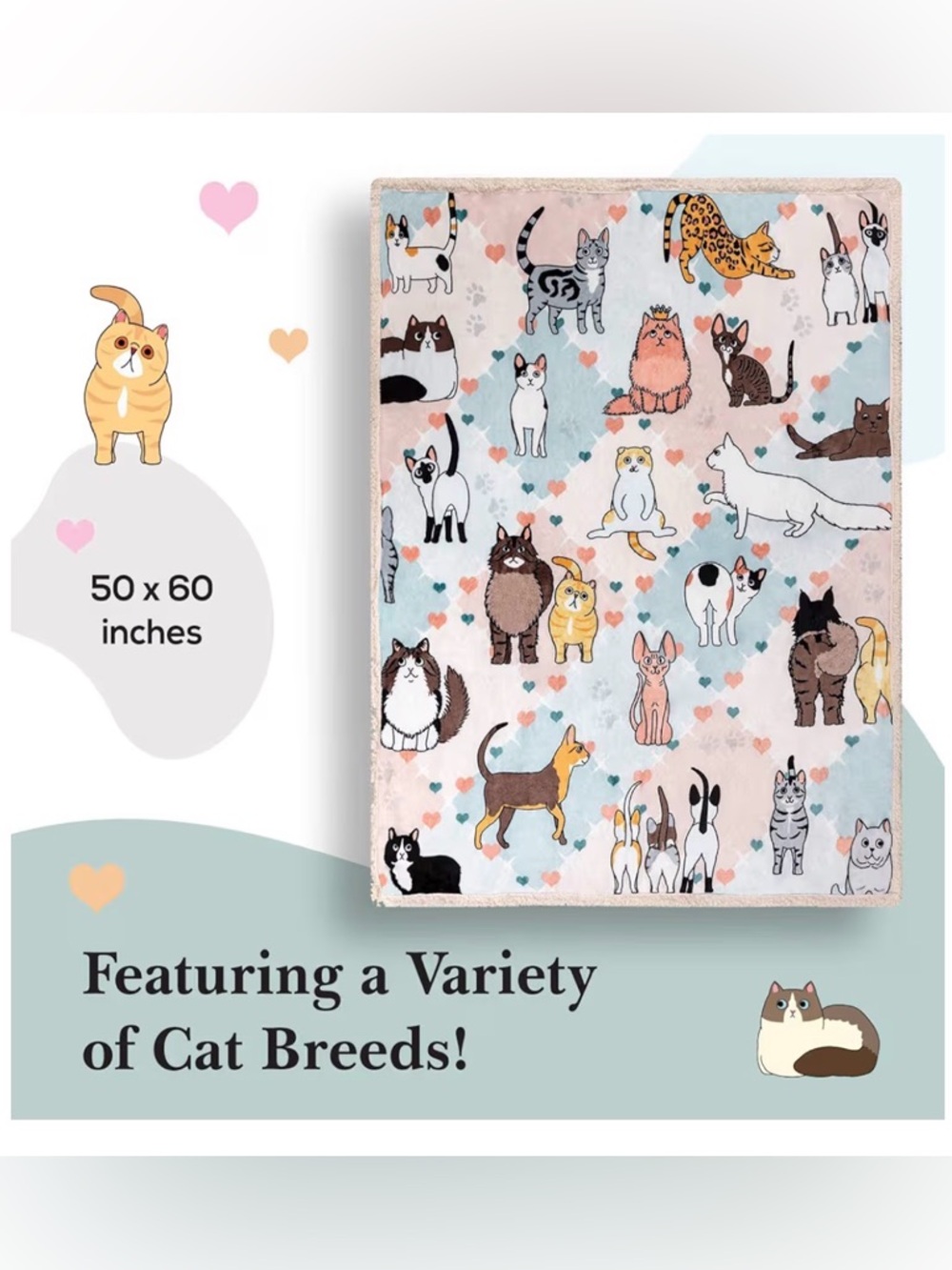 Cute Cat Breed Throw Blanket - Pastel Multi-Color